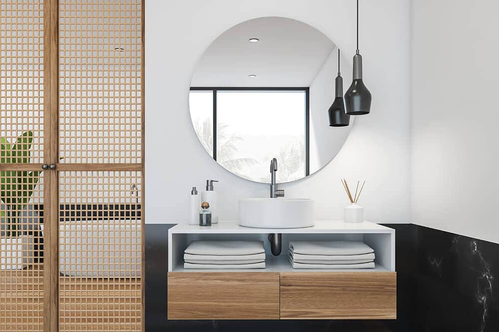 Photo d'une salle de bains blanc et bois épurée style asiatique à Lyon